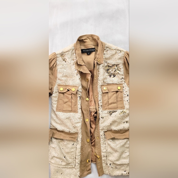 97% Cotton Boston Proper Sequin Embellished Women's Military Jacket Size Small - Picture 11 of 16